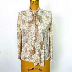 Vintage Novelty Print Polyester Tie Neck Blouse by Devon, Women's Button-Down